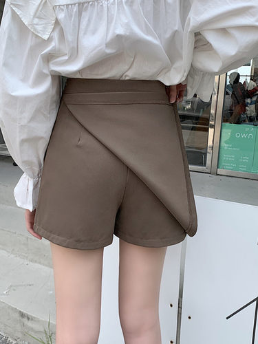 裤裙西装半身裙女短裙a字裙大码设计感黑色咖色显瘦遮肚口袋裙裤 - 图0