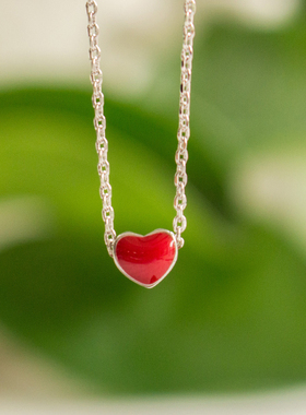 少女心纯银红色吊坠锁骨链