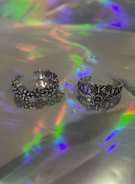 蝴蝶玫瑰花爱心925纯银做旧戒指
