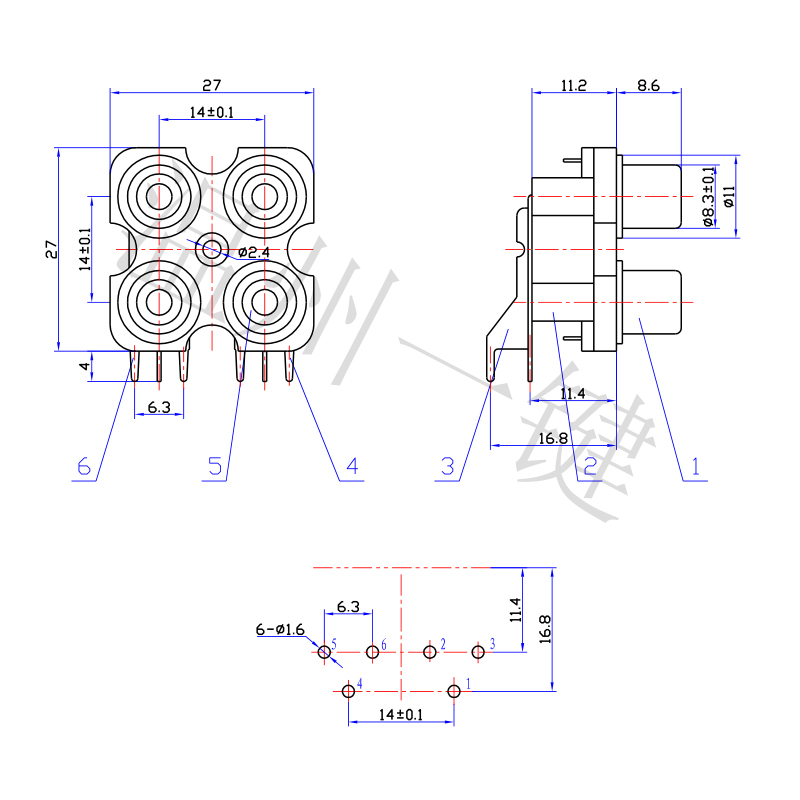 AV4-8.4-7J莲花插座 镀金4芯连体 白色红色视频插座 电视音频连接 - 图2