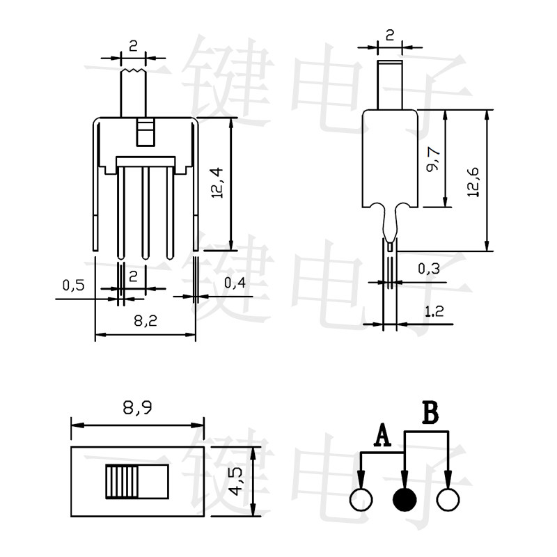 SS-12D18G4 (1P2T) 拨动开关 3脚2档固定脚长10MM电源 滑动开关,淘宝优惠券,粉丝福利购,淘宝优惠卷
