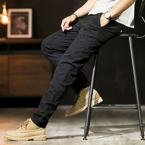 Мужские эластичные хлопковые черные тонкие быстросохнущие штаны, в американском стиле, свободный прямой крой