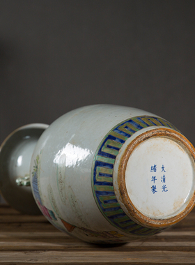 光绪粉彩人物花瓶厂货古玩复古件