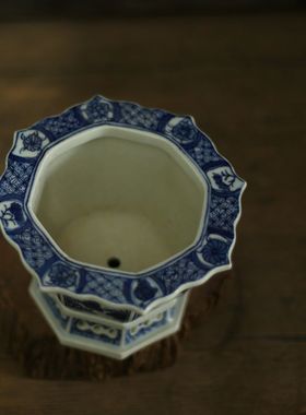 景德镇陶瓷花鸟八角复古风菖蒲盆