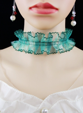 韩国复古超仙甜美蓝色女网纱项链