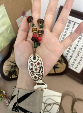 乔治姐姐/陶瓷锦鲤小鱼项链新中式国风挂饰毛衣链冷淡风颈链