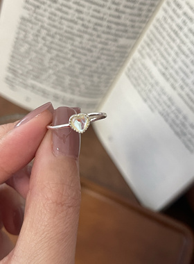 乔治姐姐/炫彩极光月光石爱心戒指韩国宝石心形开口食指戒ins冷淡