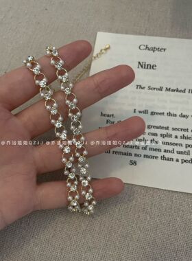 复古仙气闪钻珍珠项链法式