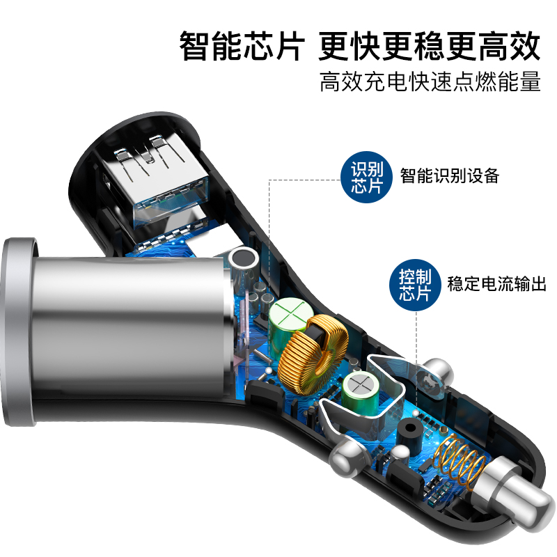 倍思车载充电器点烟器插头多功能快充汽车手机充电一拖二usb车用