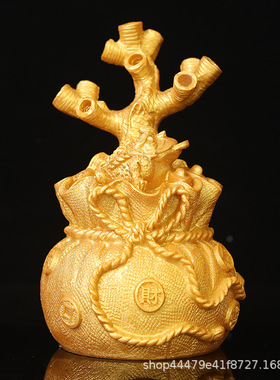 黄水晶摇钱树摆件底座半成品大中小号钱袋招财树发财树工厂