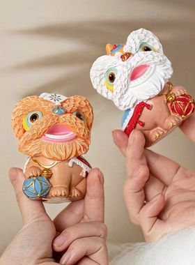 创意国潮醒狮一对摆件茶宠汽车桌面装饰可爱家居饰品送礼玄关摆设