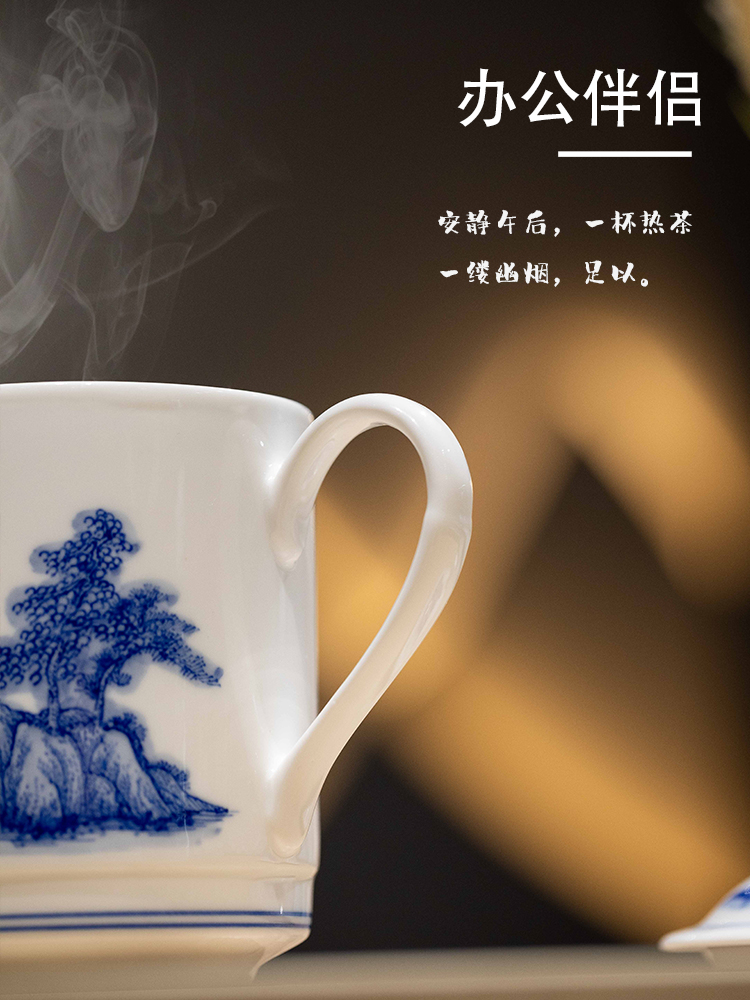 景德镇红叶陶瓷茶杯个人专用白瓷茶杯虾趣 办公室带盖 手绘杯礼品 - 图2