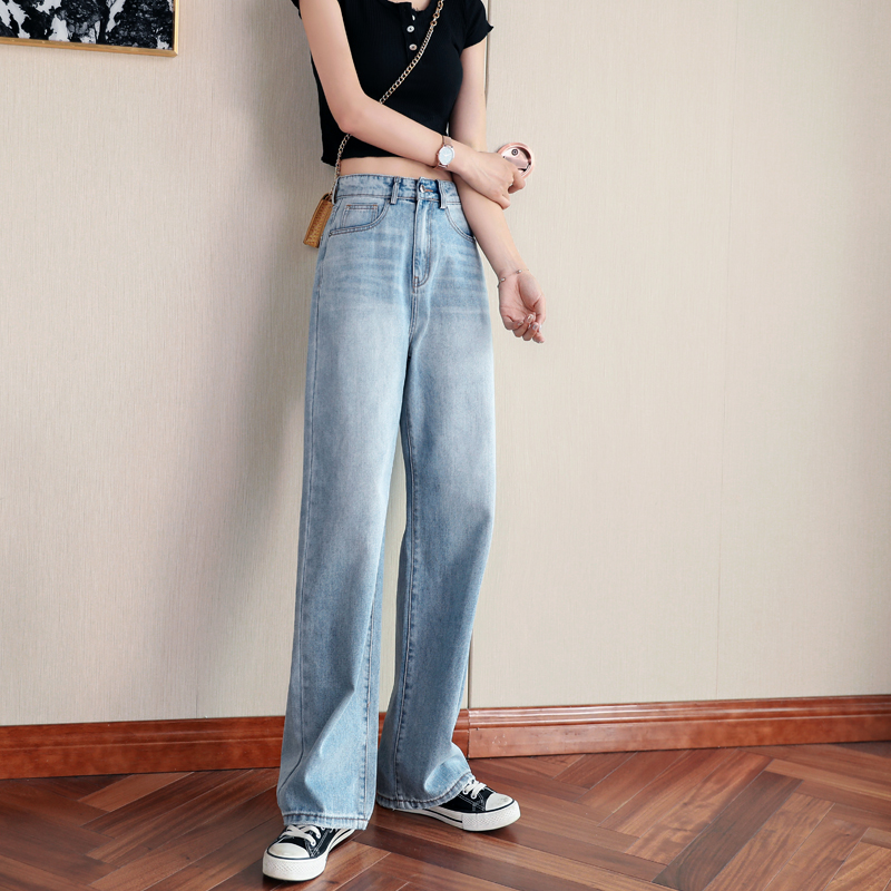 泫雅高腰牛仔直筒宽松夏薄款阔腿裤 禾彩牛仔裤