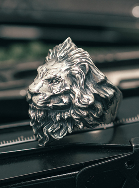 狮子座松岩925银狮子戒指原创男