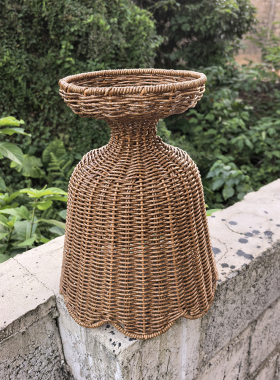 田园风复古小酒杯形状藤编花盆架氛围感装饰手工藤编花盆架插花