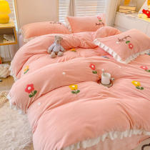 Antistatic four sets of winter thickened milk suede lace coral suede double face suede cover warm bed princess wind