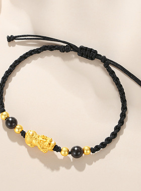 貔貅999银情侣手绳男女款国潮宫廷风和田玉手饰ins风黑玛瑙手链