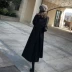 Áo khoác len dài màu đen nữ 2019 xuân mới Hàn Quốc phổ biến thắt lưng gió Hepburn qua đầu gối len - Accentuated eo áo áo dạ nữ hàn quốc Accentuated eo áo
