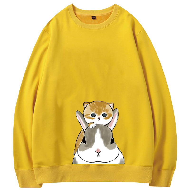 猫咪表情包敲可爱图案男女套头衫 简绒卫衣