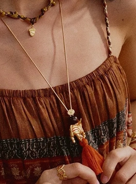 3025新款斯瓦山丘大斑马流苏项链民族游牧风小众复古长款叠戴潮流