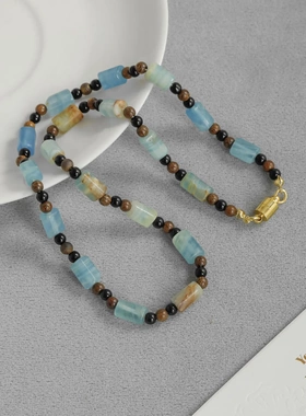 ZI休果冻海系列暮云项链新中式简约其实木珠方解石串珠手链锁骨链