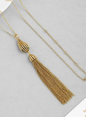 经典可可豆系列项链 法式复古小众个性烧金可可豆流苏长款锁骨链