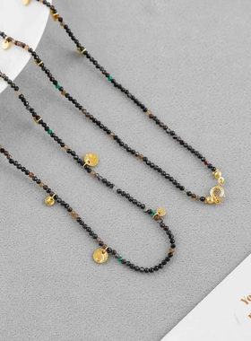 新款度假系列黑玛瑙金片项链董洁同款百搭民族风叠戴串珠锁骨链