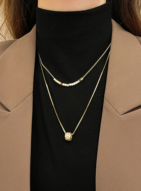 双层叠戴锆石项链女款高级感轻奢小众颈链2026新款毛衣链气质配饰