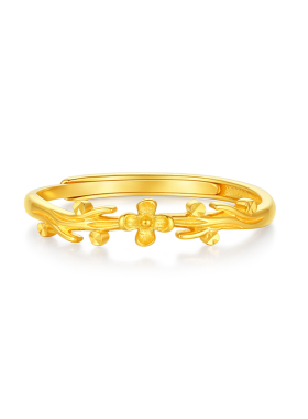 【中国黄金官方店】黄金戒指5G小花足金戒指新品送女友