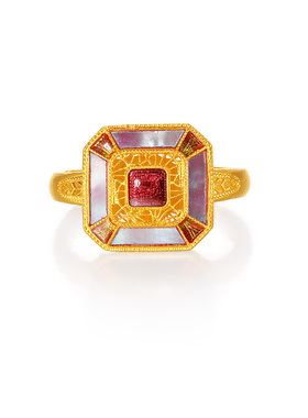 【中国黄金官方店】黄金戒指古法螺钿梦之方糖戒指新品