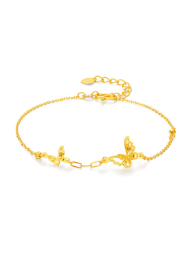 【中国黄金官方店】黄金手链5G双蝶足金手饰悦己潮流百搭新品送礼