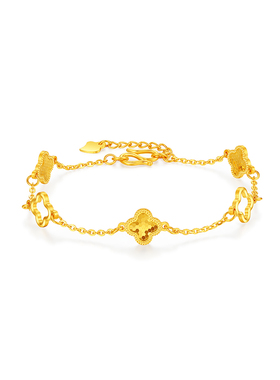 【中国黄金官方店】足金碎碎冰四叶草手链时尚简约气质新品首饰