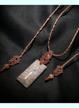 新编天然太阳石+珊瑚玉组合项链