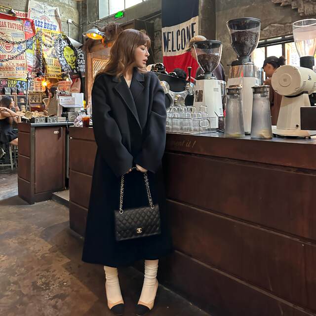 3ts10o羊毛双面呢子大衣高级感慵懒风中长款系带毛呢外套