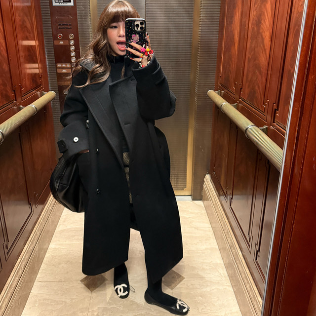 3ts 11/23 秋冬1oo羊毛毛呢外套立领中长款高级感西装呢子大衣女