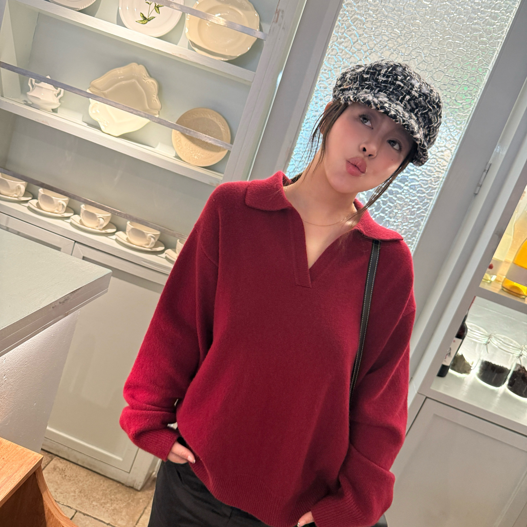 3ts 01/18翻领1oo羊毛针织衫简约设计感软糯毛衣冬季女套头上衣,淘宝优惠券,粉丝福利购,淘宝优惠卷