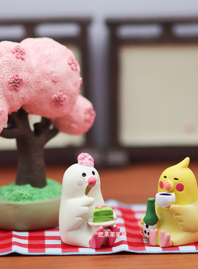 樱花树摆件文鸟公仔赏樱