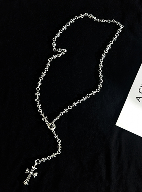原创潮牌ins网红原宿风嘻哈简约十字架项链个性克罗伈毛衣链男女