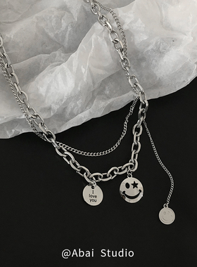 小众设计表情包钛钢吊坠笑脸项链