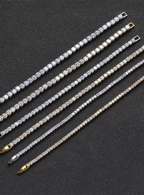 欧美镶锆石单排手链嘻哈配饰