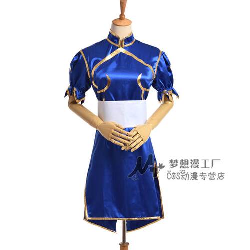 动漫周边街头春丽1代霸王cosplay服装旗袍送头饰儿童亲子装套装 - 图0