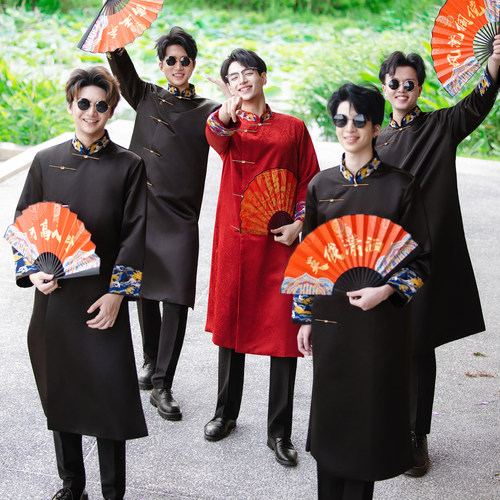 新中式伴郎服2026新款兄弟装搞笑结婚礼服男士中国风旗袍唐装大褂 - 图3