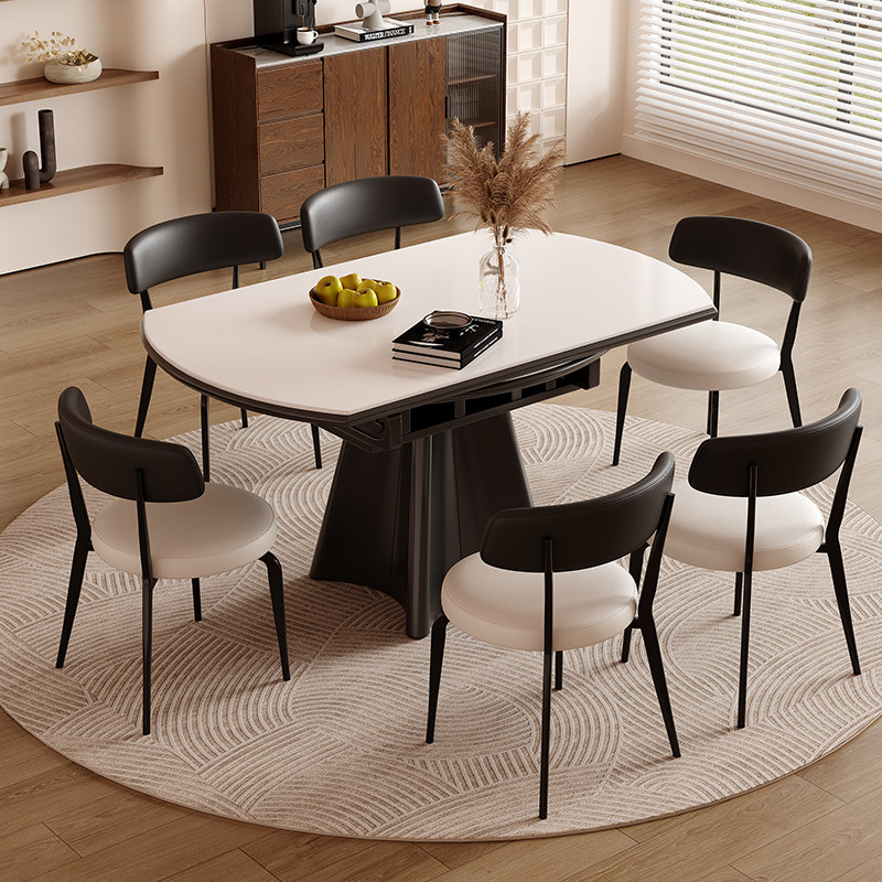 蓝色理想现代简约岩板餐桌椅家用小户型可伸缩方圆两用轻奢饭桌,淘宝优惠券,粉丝福利购,淘宝优惠卷