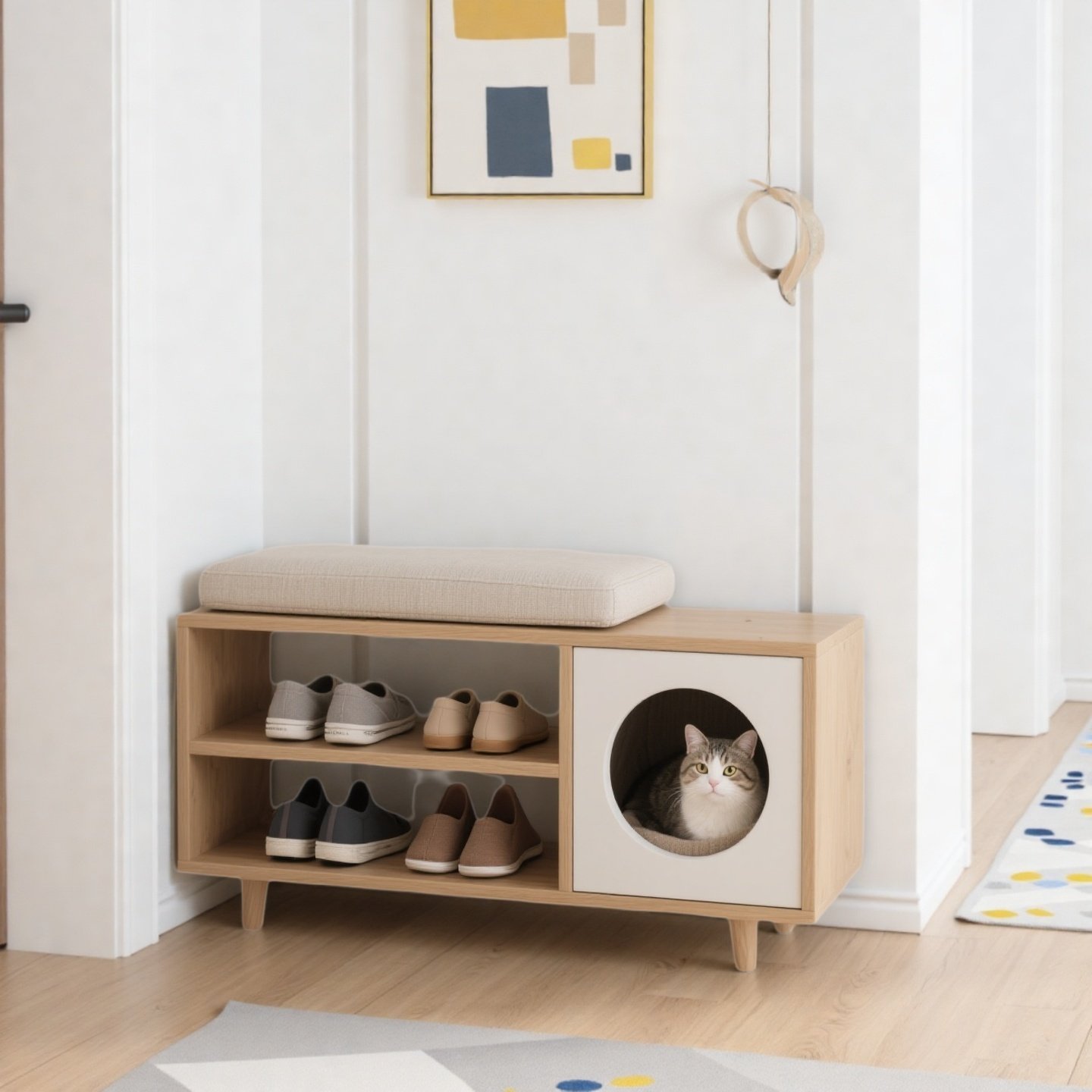 创意猫窝柜换鞋凳一体猫窝四季通用人宠共用家具狗窝边柜猫舍用品,淘宝优惠券,粉丝福利购,淘宝优惠卷