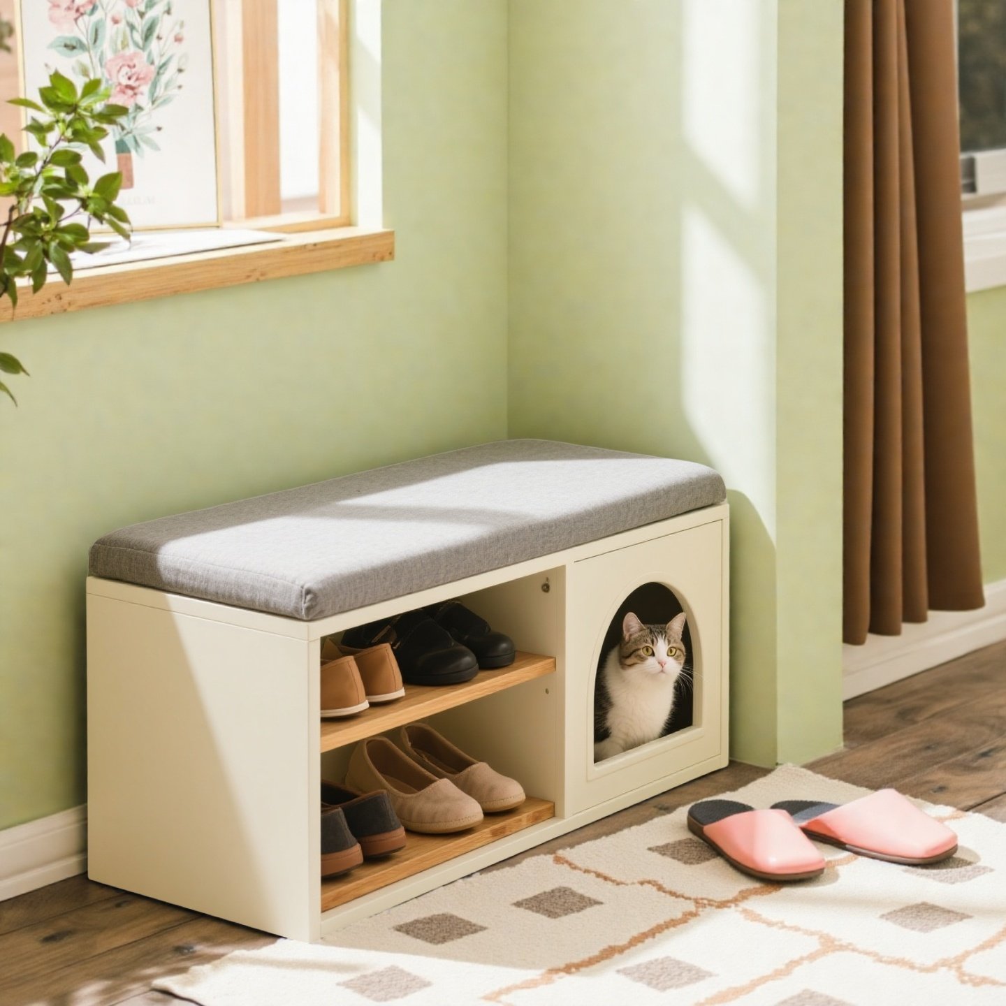 创意猫窝柜换鞋凳一体猫窝四季通用人宠共用家具狗窝边柜猫舍用品,淘宝优惠券,粉丝福利购,淘宝优惠卷