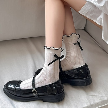 Summer thin bow sweet socks women's mid-calf socks Japanese style ins trendy jk sweet Princess socks lace cotton socks