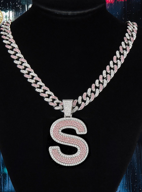 美式嘻哈双色粉钻大字母满钻古巴