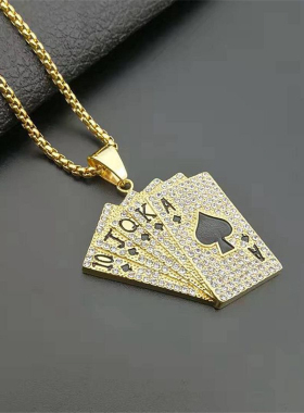 不掉色扑克牌吊坠项链情侣同款