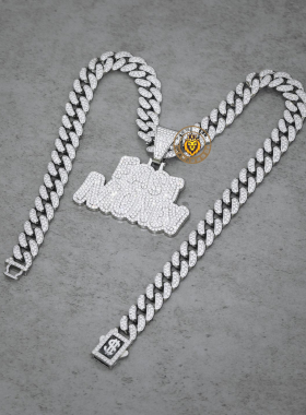 高品质FASTMONEY满钻吊坠古巴链