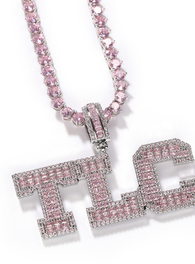 定制礼物满钻吊坠粉色冰糖锆石